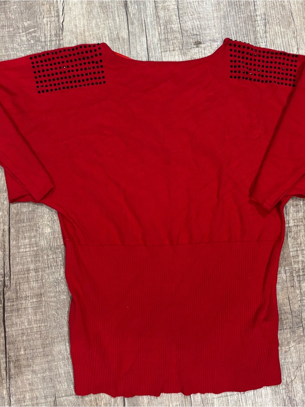 Cable & Gauge Red Studded Shoulder Knit Top